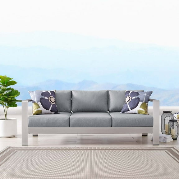 Modway Shore Outdoor Patio Aluminum Sofa in Silver Gray