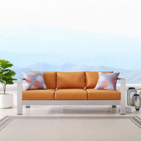 Modway Shore Outdoor Patio Aluminum Sofa in Silver Orange