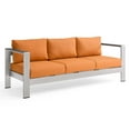 thumbnail image 1 of Modway Shore Outdoor Patio Aluminum and Fabric Sofa in Silver/Orange, 1 of 11