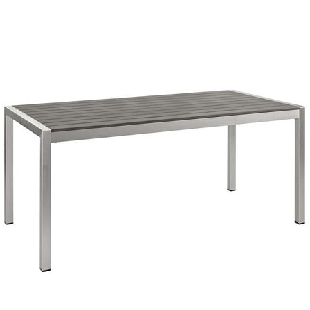 Modway Shore Outdoor Patio Aluminum Dining Table in Silver Gray