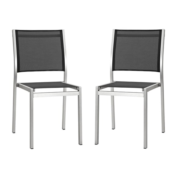 Modway Shore Side Chair Outdoor Patio Aluminum Set of 2 in Silver Black