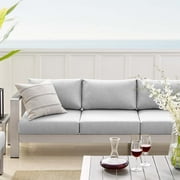 Modway Shore Sunbrella? Fabric Outdoor Patio Aluminum 7 Piece Sectional Sofa Set in Silver Gray