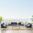 thumbnail image 1 of Modway Shore Sunbrella® Fabric Outdoor Patio Aluminum 9 Piece Sectional Sofa Set in Silver Navy, 1 of 10