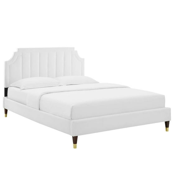 Modway Sienna Modern Style Performance Velvet Queen Platform Bed in White