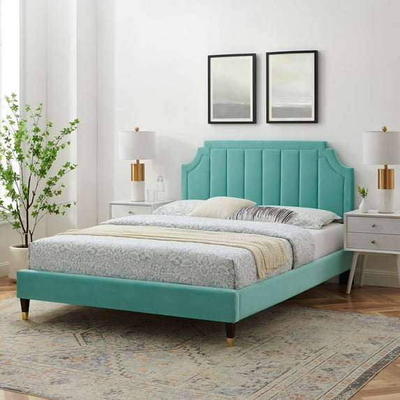 Modway Sienna Performance Velvet Full Platform Bed in Mint