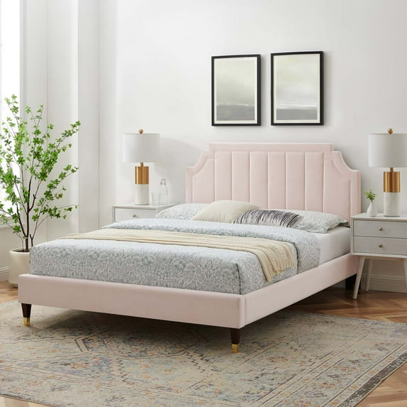 Modway Sienna Performance Velvet Full Platform Bed in Pink