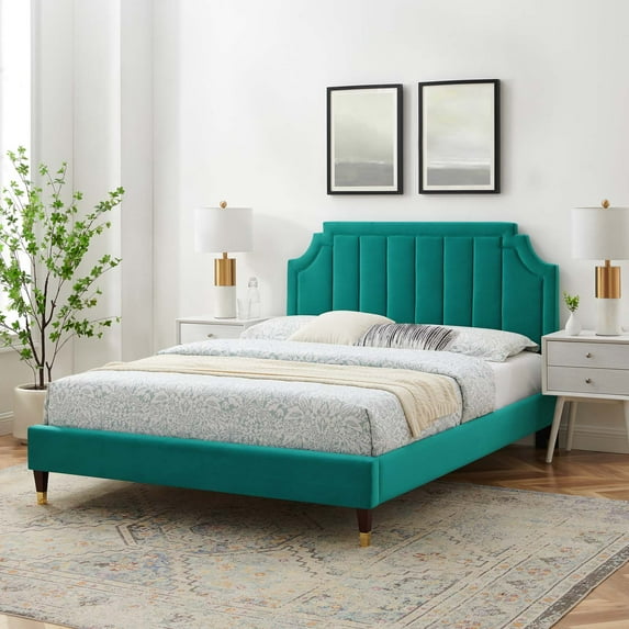 Modway Sienna Performance Velvet Full Platform Bed in Teal
