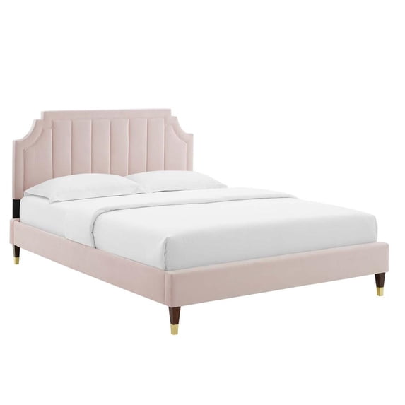 Modway Sienna Performance Velvet King Platform Bed in Pink Finish