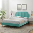 thumbnail image 1 of Modway Sienna Performance Velvet Queen Platform Bed in Mint, 1 of 10
