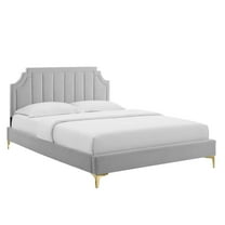 Modway Sienna Performance Velvet Twin Platform Bed in Light Gray