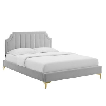 Modway Sienna Performance Velvet Twin Platform Bed in Light Gray