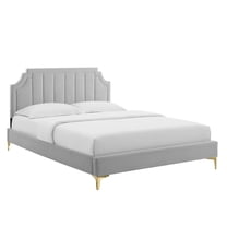 Modway Sienna Performance Velvet Twin Platform Bed in Light Gray