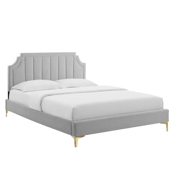 Modway Sienna Performance Velvet Twin Platform Bed in Light Gray