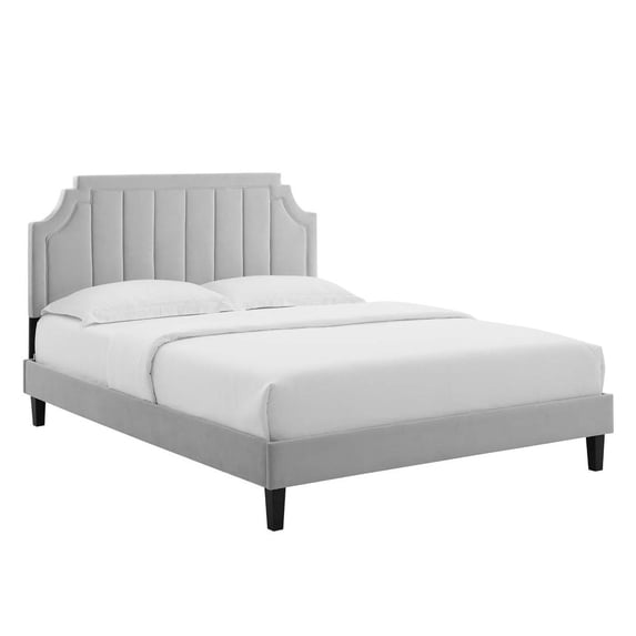 Modway Sienna Modern Performance Velvet Twin Platform Bed in Light Gray