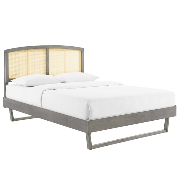 Sierra Cane and Wood Queen Platform Bed With Angular Legs Gray