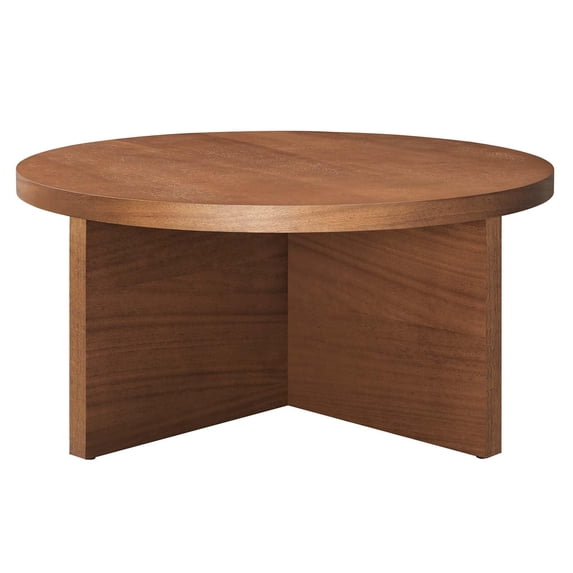 Modway Silas Round Modern Wood Coffee Table with X-Shaped Base in Walnut