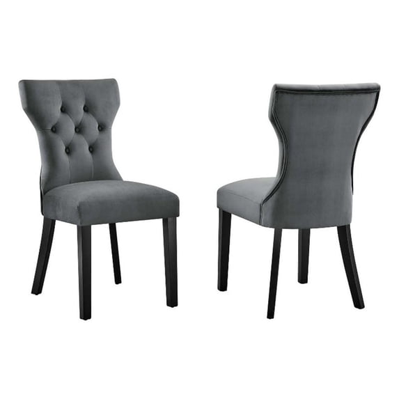Modway Silhouette 20" Modern Fabric Dining Chairs in Black/Gray (Set of 2)