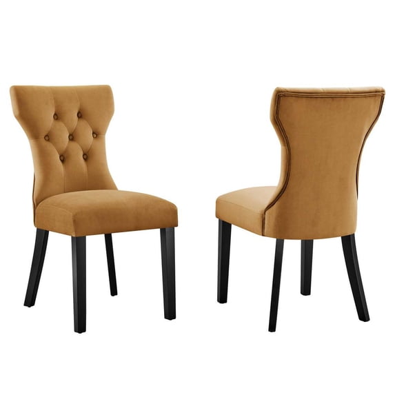 Modway Silhouette 20" Velvet Dining Chairs in Cognac Brown/Black (Set of 2)