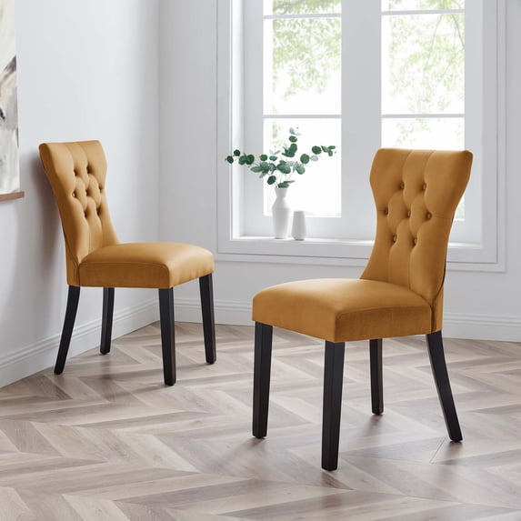 Modway Silhouette Performance Velvet Dining Chairs - Set of 2 in Cognac