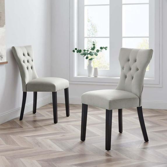 Modway Silhouette Performance Velvet Dining Chairs - Set of 2 in Light Gray