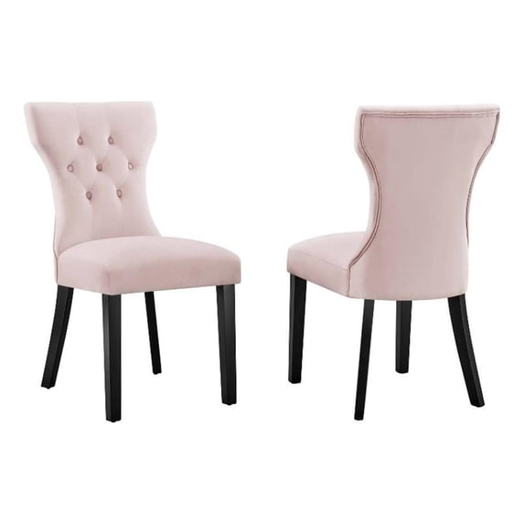 Modway Silhouette 20" Modern Fabric Dining Chairs in Black/Pink (Set of 2)