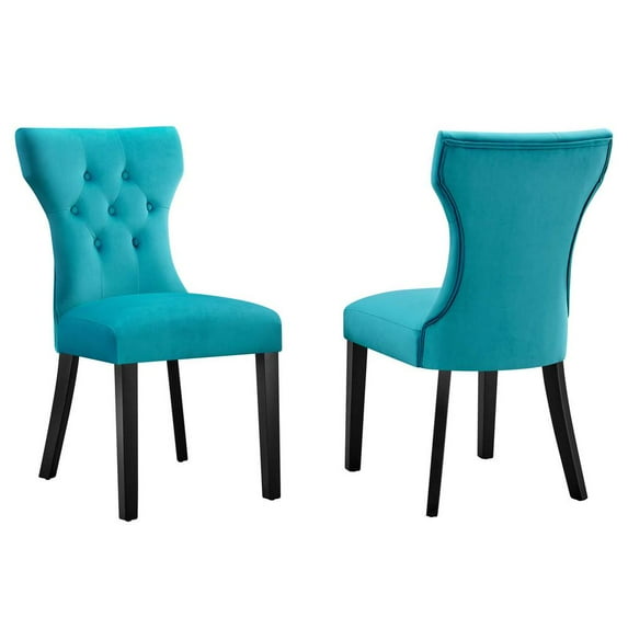 Modway Silhouette 20" Velvet Dining Chairs in Blue/Black (Set of 2)