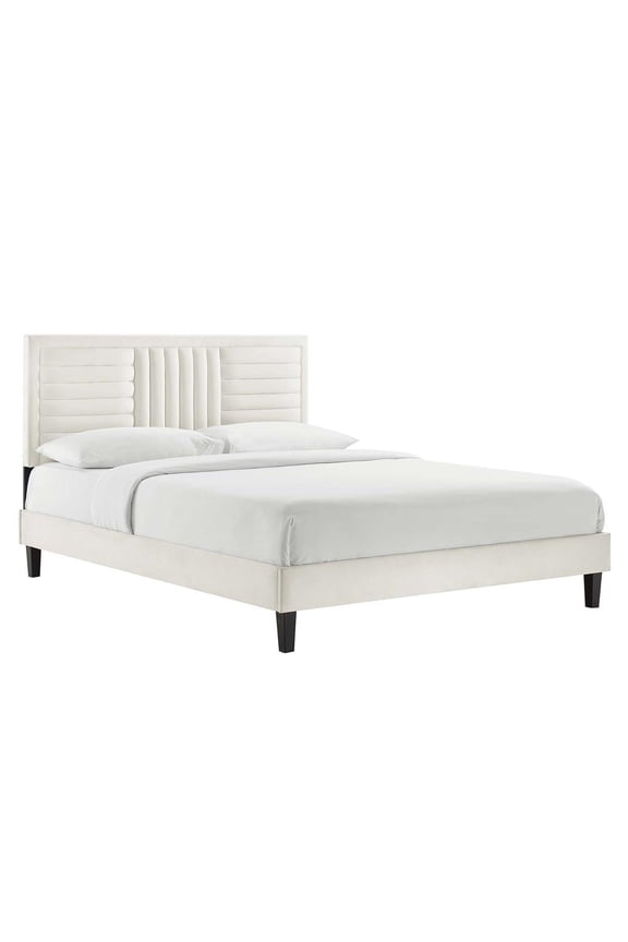 Sofia Channel Tufted Performance Velvet Full Platform Bed in White