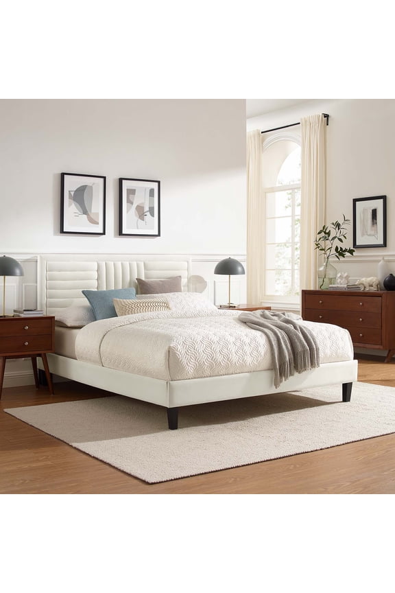 Sofia Channel Tufted Performance Velvet Full Platform Bed - White
