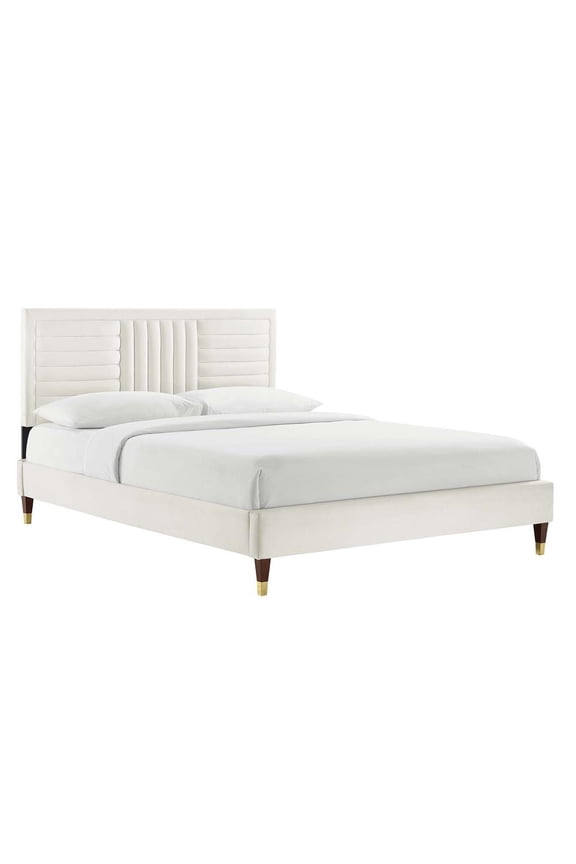Sofia Channel Tufted Performance Velvet King Platform Bed - White