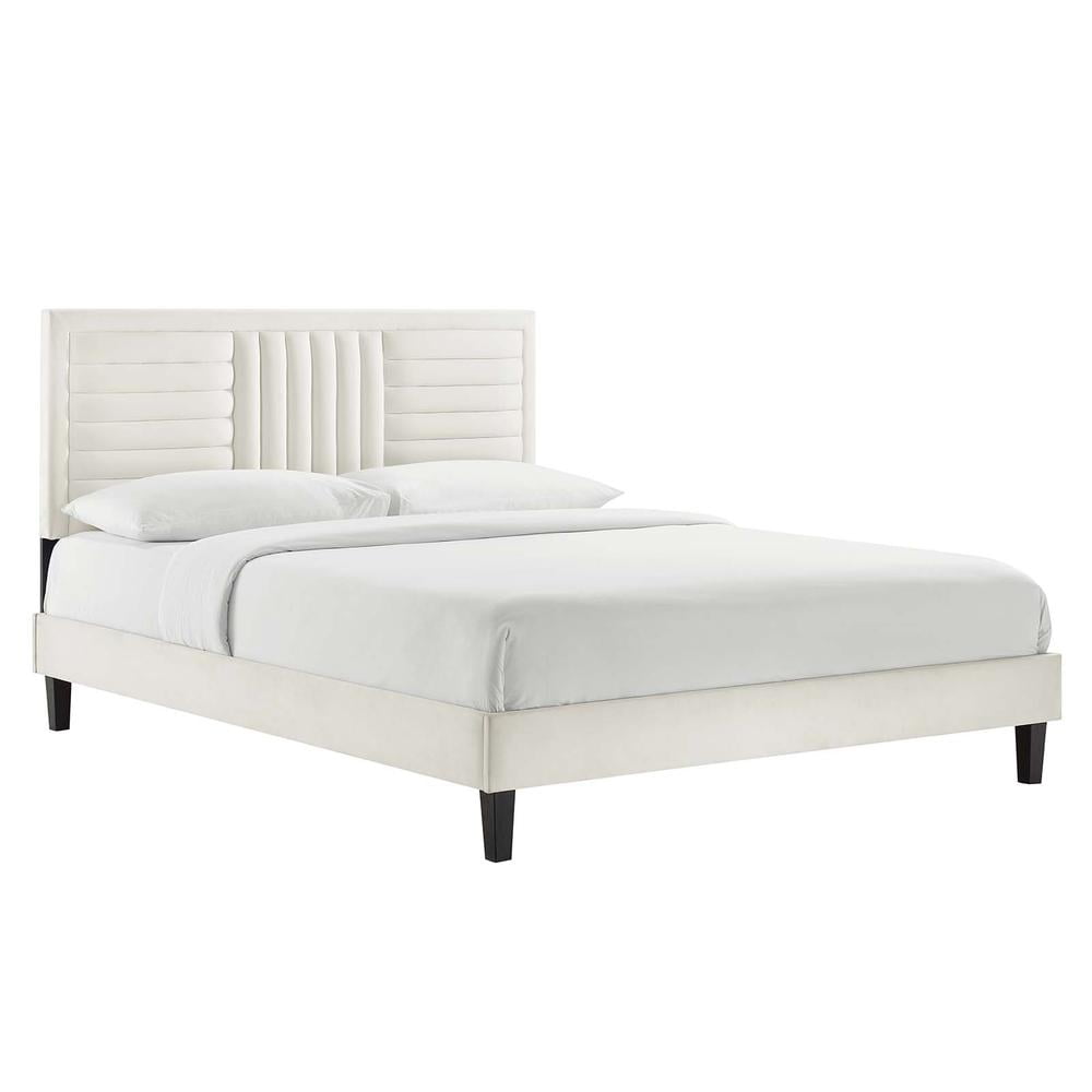 Modway Sofia Channel Tufted Performance Velvet King Platform Bed in White