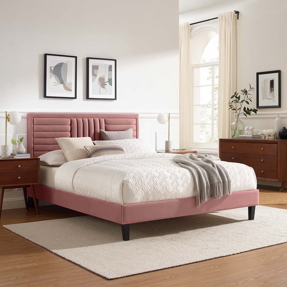 Modway Sofia Channel Tufted Performance Velvet Twin Platform Bed in Dusty Rose