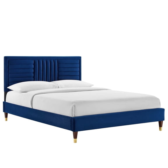 Modway Sofia Channel Tufted Velvet Twin Platform Bed in Navy