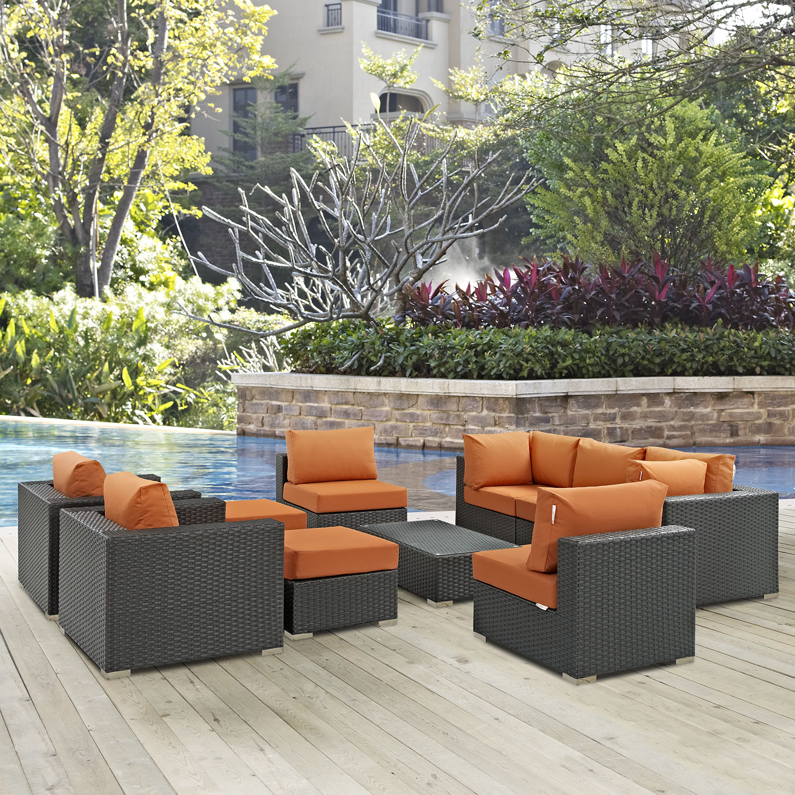 Modway Sojourn 10 Piece Outdoor Patio Sunbrella® Sectional Set in Canvas Tuscan - image 1 of 8