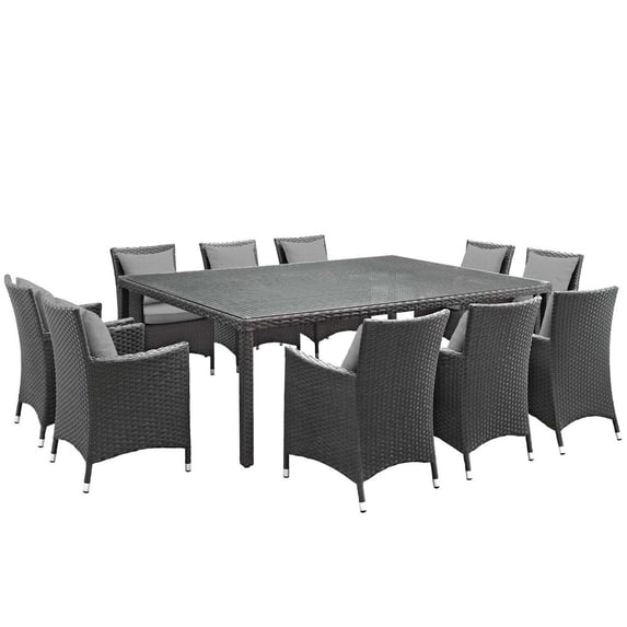Modway Sojourn 11 Piece Outdoor Patio Sunbrella® Dining Set in Canvas Gray