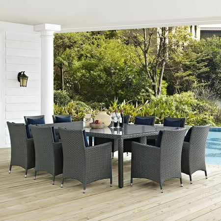 Modway Sojourn 11 Piece Outdoor Patio Sunbrella® Dining Set in Canvas Navy