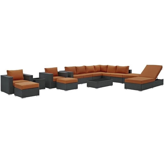 Modway Sojourn 12 Piece Outdoor Patio Sunbrella Sectional Set