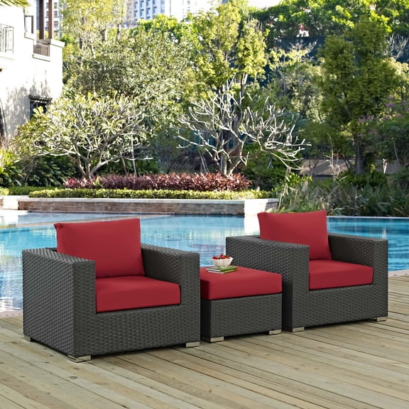 Modway Sojourn 3 Piece Outdoor Patio Sunbrella® Sectional Set in Canvas Red
