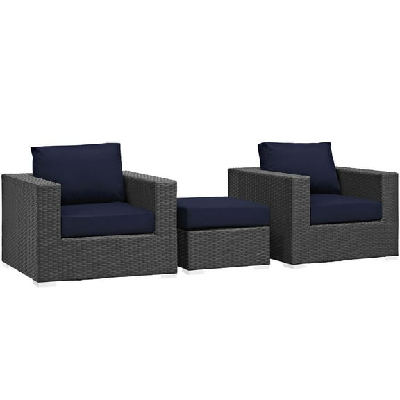 Modway Sojourn 3 Piece Outdoor Patio Sunbrella Sectional Set, Multiple Colors