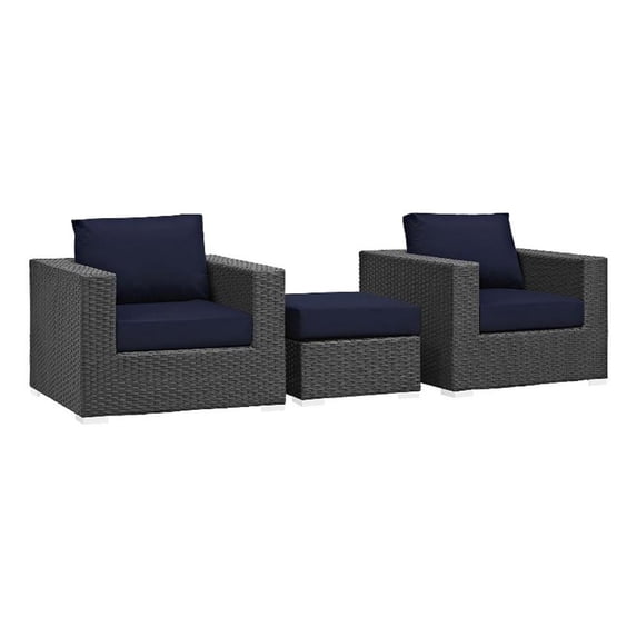 Modway Sojourn 3 Piece Outdoor Patio Sunbrella Sectional Set, Multiple Colors