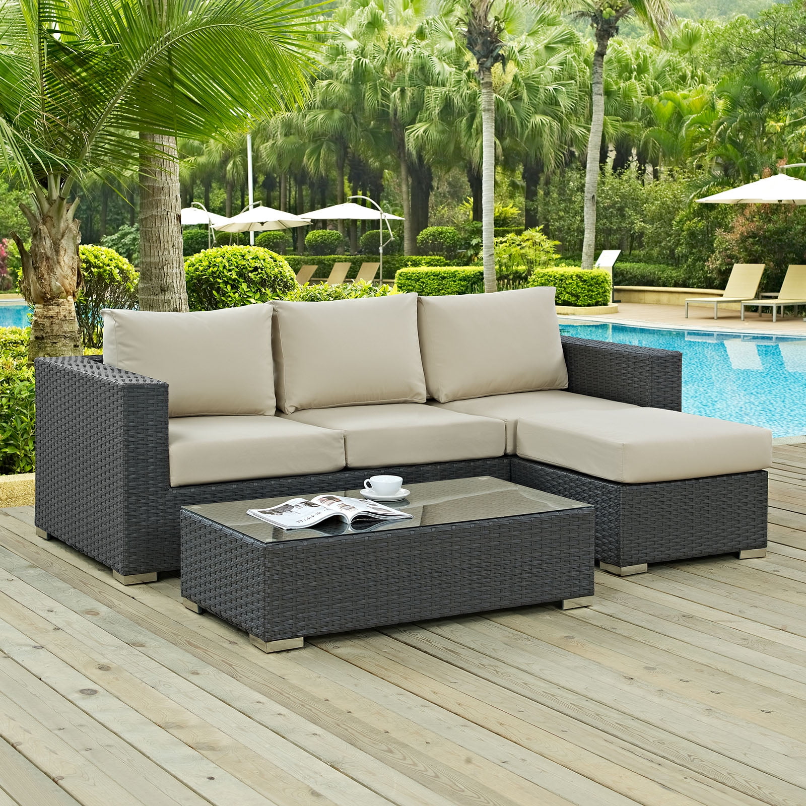 Modway Sojourn 3 Piece Outdoor Patio Sunbrella? Sectional Set in Canvas ...