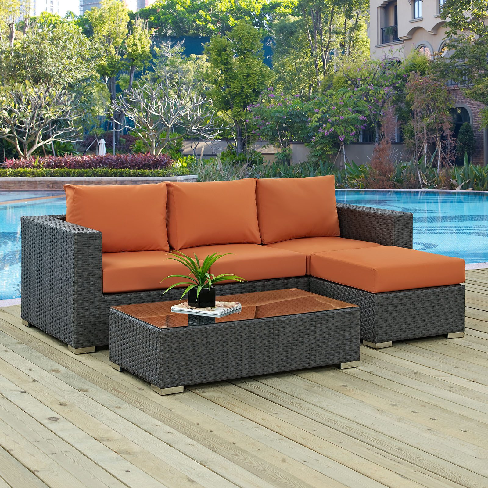 Modway Sojourn 3 Piece Outdoor Patio Sunbrella? Sectional Set in Canvas Tuscan - image 1 of 7