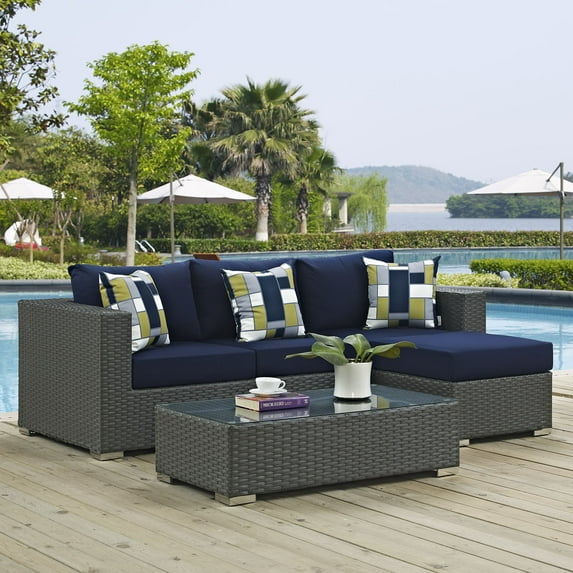 Modway Sojourn 3 Piece Outdoor Patio Sunbrella® Sectional Set in Canvas Navy