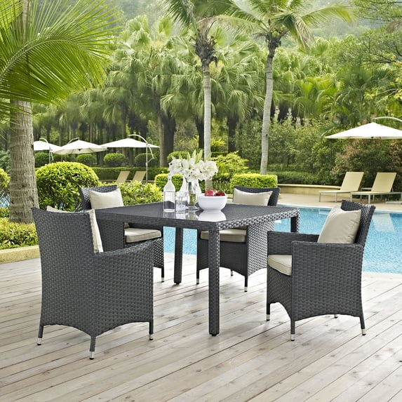 Modway Sojourn 4 Piece Outdoor Patio Sunbrella® Dining Set in Antique Canvas Beige