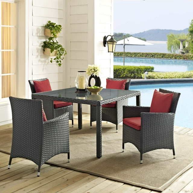 Modway Sojourn 4 Piece Outdoor Patio Sunbrella® Dining Set in Canvas Red