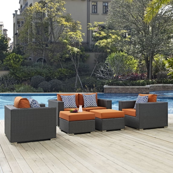 Modway Sojourn 5 Piece Outdoor Patio Sunbrella® Sectional Set in Canvas Tuscan
