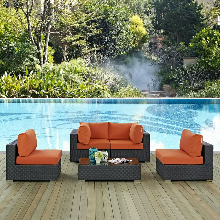 Modway Sojourn 5 Piece Outdoor Patio Sunbrella Sectional Set in Canvas Tuscan