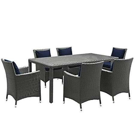 Modway Sojourn 7 Piece Outdoor Patio Sunbrella Dining Set, Multiple Colors