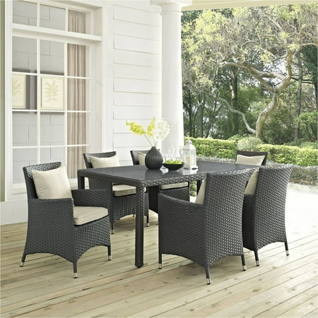 Modway Sojourn 7 Piece Outdoor Patio Sunbrella Dining Set, Multiple Colors
