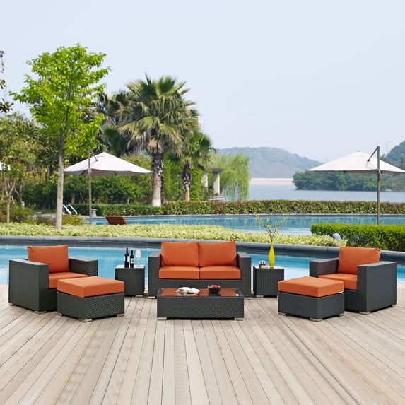 Modway Sojourn 8 Piece Outdoor Patio Sunbrella® Sectional Set in Canvas Tuscan