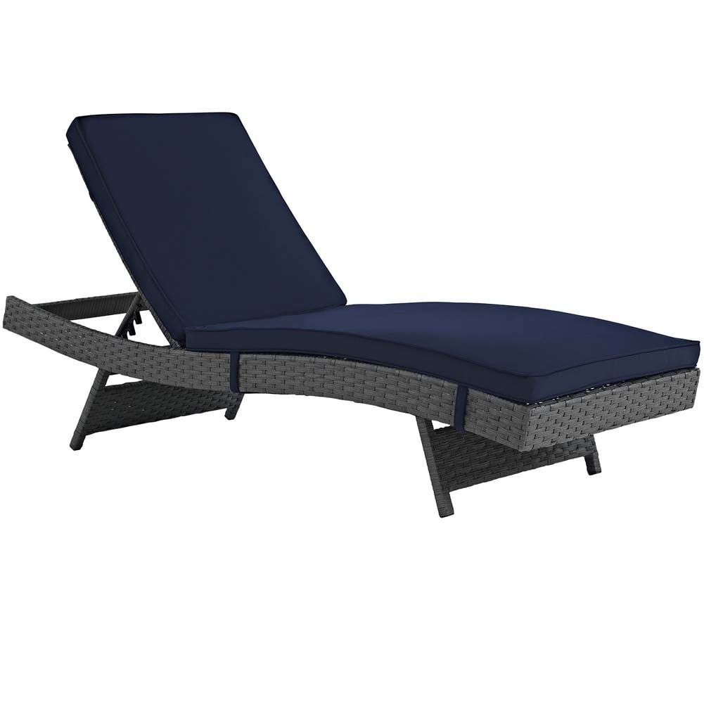 Navy Sunbrella Fabric and Wicker Outdoor Chaise Lounge